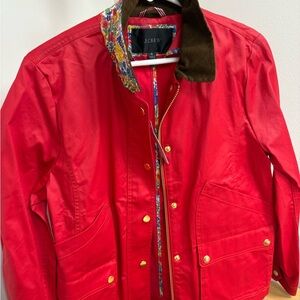 Jcrew Red Nylon Barn Jacket with Liberty Floral Print Style # AI241 Size M
